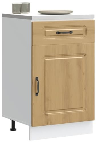 WIFESE Schubladenschrank mit Tür Küchenunterschrank Küchenzeile Sideboard Küche Organizer Küchenschrank Küchenmöbel Aufbewahrungsschrank Artisan-Eiche 50x46x81,5 cm Holzwerkstoff
