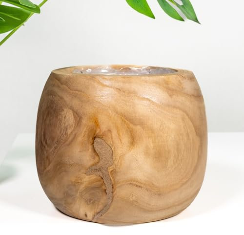 DARO DEKO Holz Blumentopf braun rund 20 x 16cm mit Einsatz für Innen und Außen