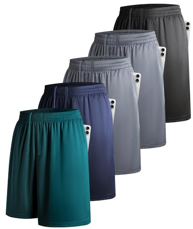 YOIOWVY 5er-Pack Sporthose Herren Kurz Sportshorts für Männer Athletische Shorts mit Taschen und elastischem Bund schnell trocknend Jogginghose Laufhose für Gym Basketball