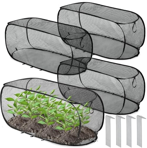 Threehoney 4 Stück 99,1 x 45,7 x 40,6 cm Pop-Up-Gartennetz-Pflanzenschutz, Gartenreihe, Hochbeet-Abdeckung mit Bodennägeln, Crop Cage Net für Setzlinge, Gemüse, Obst, Kräuter (schwarz)