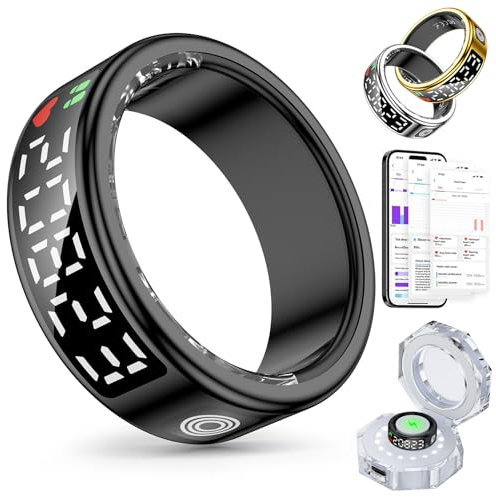 Gwenland Smart Ring Smartringe für Herren Damen, Fitness Tracker Rings mit LED Anzeige, Gesundheitsring IP68 Wasserdicht mit iOS und Android,Aktivitätstracker/Herzfrequenz/SpO2/Schlaf (Schwarz, 8)