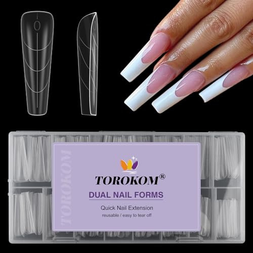 TOROKOM 150 PCS 15 Size Dual Nail Forms for Quick Nail Extension Gel, Poly Nail Gel Nail Molds for Builder Extension Nail Art Design Salon & DIY