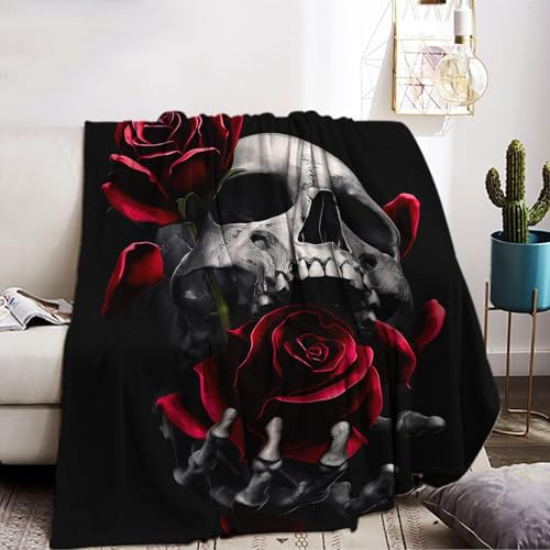 KAIDAARTLH Halloween Totenkopf Kuscheldecke 150x200cm, Gothic Skull Motiv Print Weich Bequem Kunstfell Decke, Kuscheldecken für Halloween Couch Bett (D, 150x200cm)