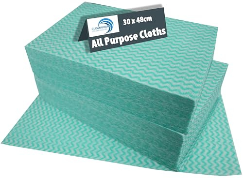 Sanisafe Disposable Cleaning Cloths - All Purpose, Strong & Absorbent Reusable Wipes - Kitchen, Household, Catering Surface Towels - Non Woven Multi Surface Use (Green Wavyline (100 Pack))