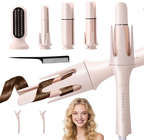 Automatic Hair Curler, 4 in 1 Ceramic Curling Iron with 28mm/32mm/40mm Barrels and Straightener Comb, 3000W Negative Ion Self Rotating Curling Tongs Fast Heating with 3 Temperature & Time