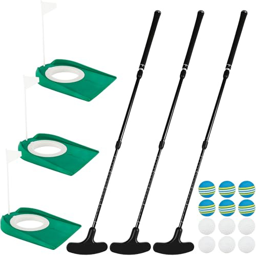3 Pack Adjustable Golf Putter Set Mini Golf Club Putter Right or Left Handed Two-Way with 6 Golf Training Balls 6 Practice Foam Balls 3 Flag Cup for Kids Teenagers Men Women