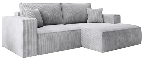 Selsey Ecksofa Hellgrau Sofa Mit Schlaffunktion Rechtsseitiges Inkl. Bettkasten 240x167 cm Und Abnehmbare Rückenkissen Kleines Couch Sofa Modular Ottomane Kompakt Für Kleine Wohnräume Cord Bezug