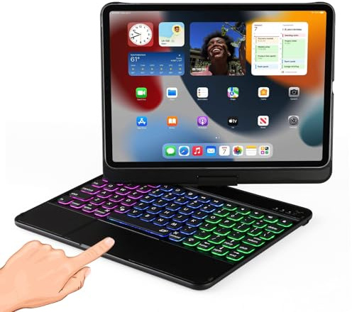 LENRICH Custodia per tastiera per iPad Air 11 M3 2025/M2 2024, Mulit Touchpad retroilluminato per iPad Pro 11 4a/3a/2a/1a/iPad Air 5a/4a generazione 11 360 girevole sottile leggera