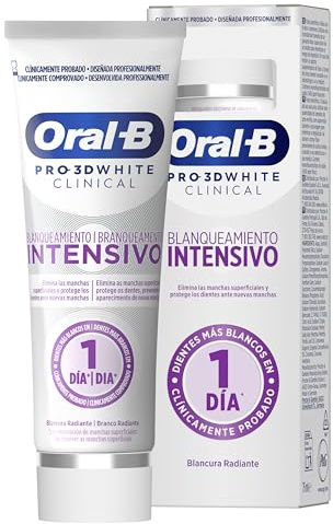 Oral-B Pro 3D White Clinical Sbiancamento Intensivo Dentifricio Sbiancante, Rimuove Macchie Superficiali, Dentifricio Sbiancante Con Sapore Di Menta Sempreverde, 75 ml