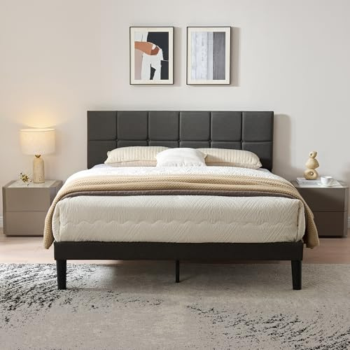 Z-hom Polsterbett 90x200cm Einzelbett, 32.5 cm Hohes Bett 90x200 mit Lattenrost aus Holz, Höhenverstellbares Kopfteil, Kompakte Verpackung & Einfache Montage