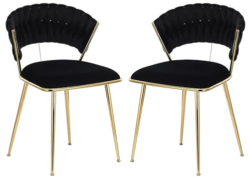 Ravas Samt Esszimmerstühle 2er Set, Küchenstühle mit goldenem Metallrahmen, Barhocker mit Lehne, Essstühle HöHenverstellbar, Polsterstuhl Esszimmer für KüChe Hausbar, Schwarz C