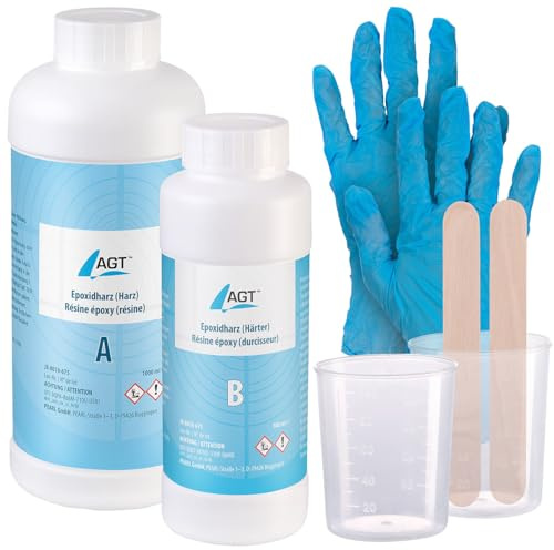 AGT Epoxy: Transparentes Epoxidharz, 1.500 ml, inkl. Zubehör (Epoxid-Harz, Kristallklares Epoxidharz)
