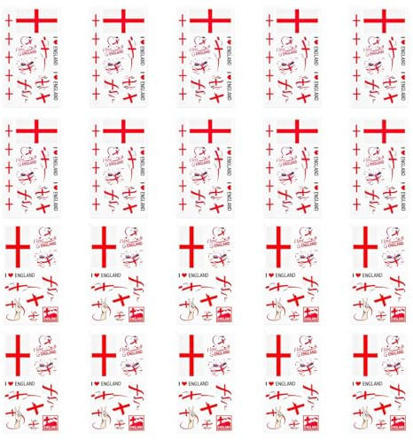20 Sheets Sheets England Flag Tattoos, England Temporary Tattoo Transfer Stickers, for World Cup European Cup International Competitions, Football Support Event