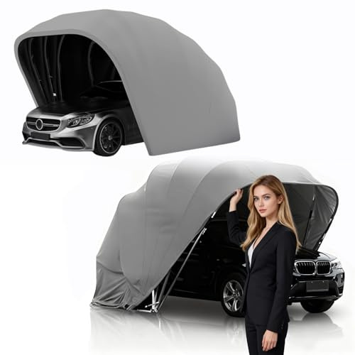Großer Carport aus Edelstahl, faltbares, einziehbares Auto-Vordach mit Metallschloss und Ganzjahresplane, Mobile Faltgarage für Parkplätze, kleine Boote und SUVs, Grau(5.9x2.5x2.45m)