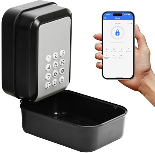Smart Key Lock Box, Key Safe Wall Mounted Outdoor with Code, Bluetooth Combination Keysafe Lockbox Outside, Weatherproof Key Lockbox for Airbnb Home Realtor Office