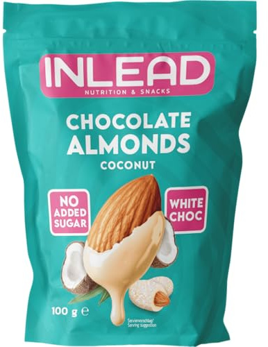 INLEAD - Chocolate Almonds | Mandeln mit feiner Schokolade & knusprigem Crunch | Ohne Zuckerzusatz & ohne Palmöl | Smarter Snack für Unterwegs (White Choc Coconut - Weiße Schoko Kokos)