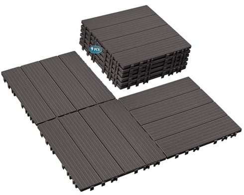 Garden Decking Tiles | Interlocking Snap-Together Floor Tiles for Garden, Patio & Balcony | Anti-Slip Surface Plastic Decking Boards & DIY Installation | 30×30cm |9 Pcs