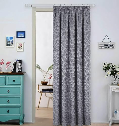 Buckly Jacquard Damask Lined Pencil Pleat Single Door Curtain In Grey - 46 x 84 (117 x 213cm)