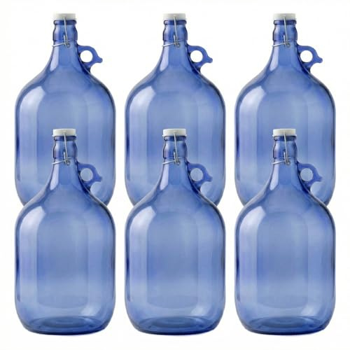 lilawelt24 6 x 5L Blaue Glasflasche Gallone mit Bügelverschluss & Rundgriff - Hergestellt in der EU - UV-Schutz Glasballon für Wein, Saft & Likör