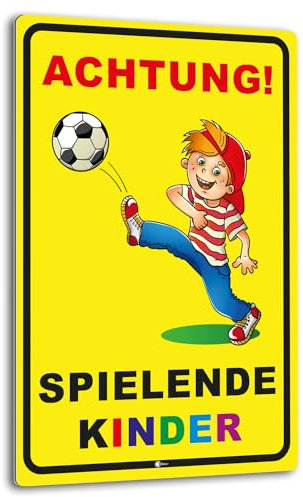 XL Warnschild I Achtung Spielende-Kinder I Aluverbund-Schild I 30 x 40 cm groß I 3 mm Stark I mit UV Schutz-Laminat I Wetterfestes Hinweisschild I hin397