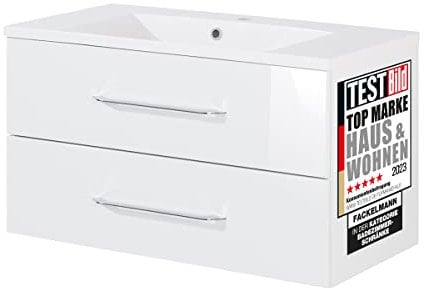 FACKELMANN Waschtischunterschrank inkl. Gussbecken B.CLEVER/Badschrank mit Soft-Close-System/Maße (B x H x T): ca. 90 x 48,5 x 46 cm/Möbel fürs WC oder Badezimmer/Schrank: Weiß/Becken: Weiß