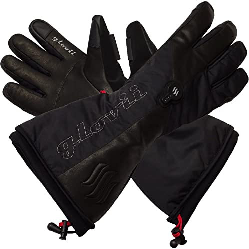 Glovii GS9 Beheizte Skihandschuhe & Praktisches Etui | Universelle elektrische Handwärmer mit wiederaufladbarer Li-Poly-Batterie und Tasche | Kohlefaser und echtes Rindsleder | Schwarz