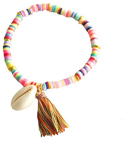 Kiss Me! Topmodel Ibiza Hippie Indianer Markt Damen Elastisches Armband Anhänger Muscheln Perlen Verschiedene Regenbogen Farben Bunte Quaste