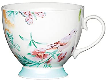 KitchenCraft China 400ml Footed Mug, White Birds