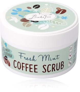BadeFee - Körperpeeling Coffee Scrub (Fresh Mint) 180g - Pflegendes Body Scrub aus gemahlenem Kaffee für zarte & geschmeidige Haut, ohne Mikroplastik, vegan & Tierversuchsfrei, Made in Germany
