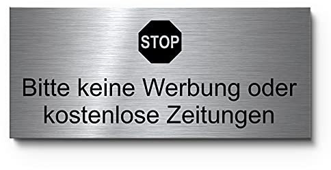 Hinweisschild Keine Werbung und kostenlose Zeitung | Hochwertiges Türschild mit Gravur auf Edelstahl - kein Druck | Briefkastenschild Werbung verboten - UV-beständig