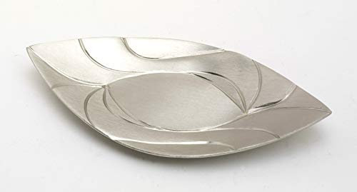 Kerzenteller Messing vernickelt Silber Blattform (Innen 9 x 5,5 cm) für Ovalkerzen, Ellipsenkerzen, Kugelkerzen