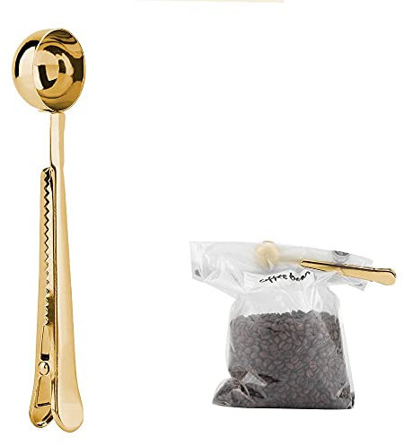 2-in-1 Kaffeelöffel mit Klammer Messlöffel aus rostfreiem Stahl mit Siegelbeutelclip Teelöffel Messlöffel Beutelverschlußclip