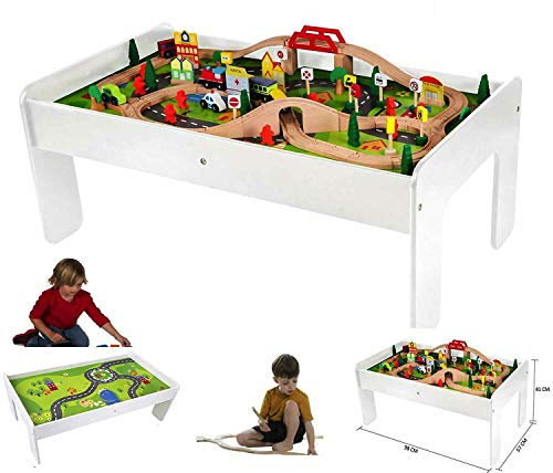 HYGRAD® Kids Wooden Table Create Own City Vehicle Car Train Track Activity Table For Kids Childs Boys & Girls Play Toy Set