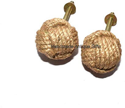 2 Knotty Door knobs - Nautical Drawer pulls - Jute Rope Drawer pulls