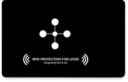 Lion & Son RFID Blocker-Karte - NFC Schutzkarte Störsender Schwarz - Kreditkarten-Schutz | Blockierkarte Geldbörse - Ausweise, Reisepass | Geschenk für Frauen und Männer