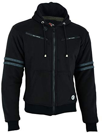 Texpeed Giacca da moto con cappuccio da uomo - Felpa protettiva in Aramid con protezione (EN 1621-1) - Grigio Nero S