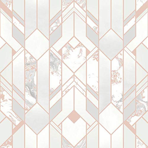 Elixir Geometric Marble Wallpaper Rose Gold Silver Metallic YöL Vinyl Modern