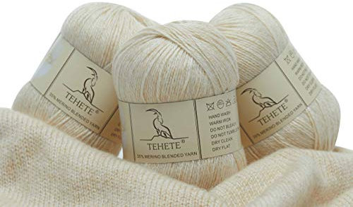 TEHETE Merinowolle Garn zum Stricken 3-lagig weich leicht 150g Häkelgarn (Beige)
