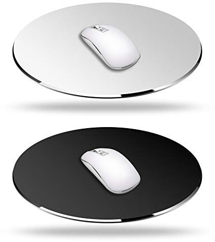 SourceTon Lot de 2 tapis de souris en aluminium (argent et noir), tapis de souris lisse magique double face pour un contrôle rapide et précis (rond 20 x 19 cm)