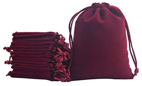 KONMAY 20 Stück Wein weicher Samtbeutel Schmuckbeutel mit Kordelzug, 10x12cm Samt Säckchen Hochzeit Party Geschenksäckchen