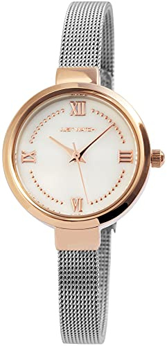 Just Watch Hallie Damen-Uhr Meshband Edelstahl klassisch Analog Quarz JW10074 (silberfarbig roségoldfarbig)