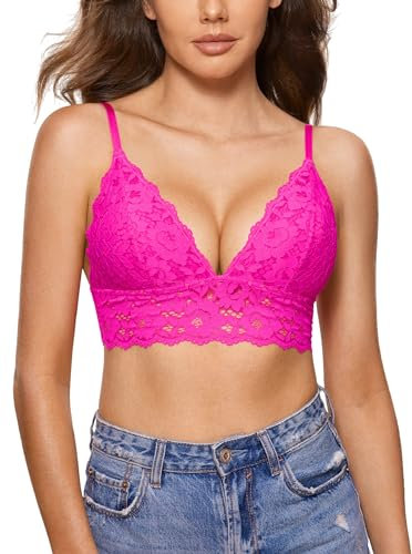 DOBREVA Femme Soutien-Gorge Dentelle Coussinet Amovible Bralette sans Armature Rose Pailleté S