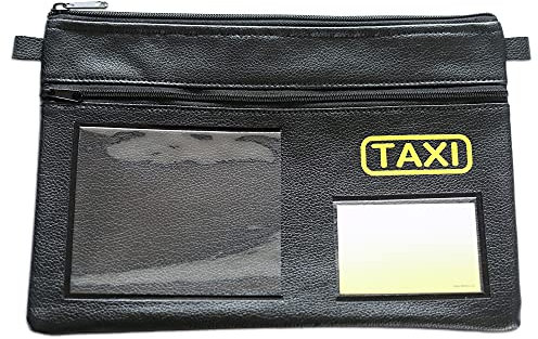 effektivo Taxi Tasche für Fahrzeugpapiere und Dokumente Geldbörse mit diversen Fächern und Taxi Logo, schwarz