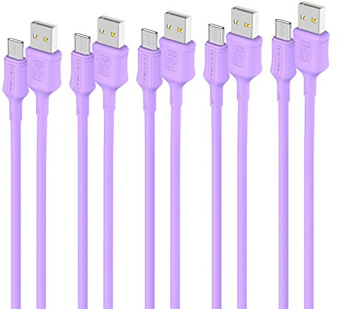 KEYSION Lot de 5 câbles USB C 8 mm 100 cm, violet), gel de silice liquide câble USB type C 3 A, charge rapide et transmission USB type C Cable pour Samsung Galaxy S21, Huawei, Realme, Xiaomi