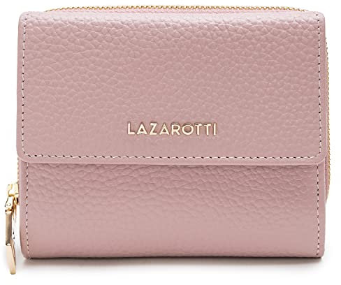 Lazarotti Bologna mittelgroße Leder Geldbörse Damen | mit Druckknopf, Reißverschlussfach, 9 Kartenfächer, RFID-Schutz | 12 x 10 x 4 cm