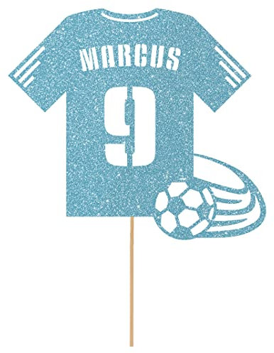 Personalised Birthday Football Kit Jersey Cake Topper- Light Blue Any Name & Age Number Glitter Cake Decoration and Sprinkles - Happy Birthday Decorations - Personalised Toppers for Cakes by Cakeshop