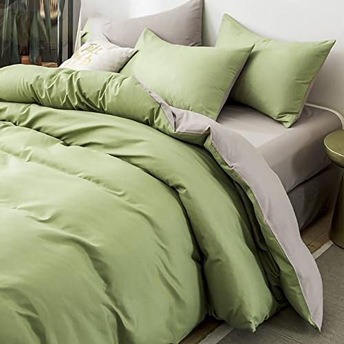 AShanlan Bettwäsche Set 135x200 cm Apfelgrün Grau Uni Einfarbig Bettbezug mit Kissenbezug 80x80 cm 100% Weiche und Angenehme Mikrofaser Wendebettwäsche mit Reißverschluss für Einzelbett