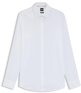 BOSS Herren H-HANK-C1-214 Slim-Fit Hemd aus elastischer Baumwoll-Popeline mit bügelleichtem Finish