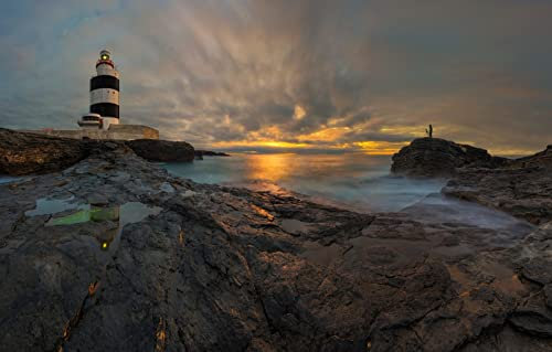 LHJOYSP 1000 piece jigsaw puzzles,natural beauty,sea,sunset,lighthouse,Ireland,75x50cm