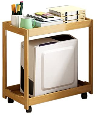 TOMYEUS Soporte CPU Bajo Mesa Oficina de Soporte de CPU Oficina de Doble Capa Torre de bambú Chasis Rack Home Host PC de Servicio Pesado Soporte de PC con Ruedas Soporte de Caja de Ordenador CPU